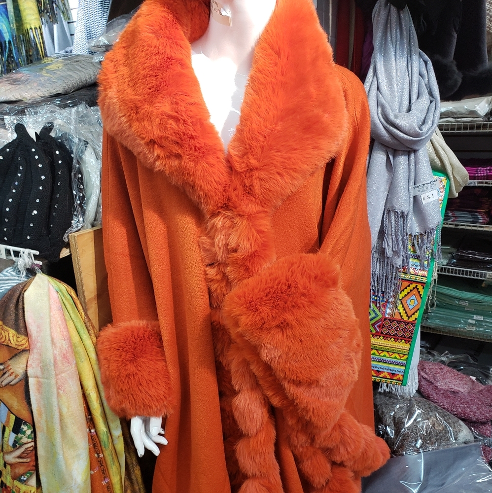 Orange Fur Collar Cuff Cape